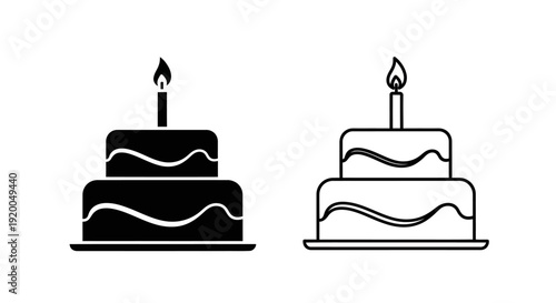 Two birthday cakes with candles on top, minimalist line art design Vector