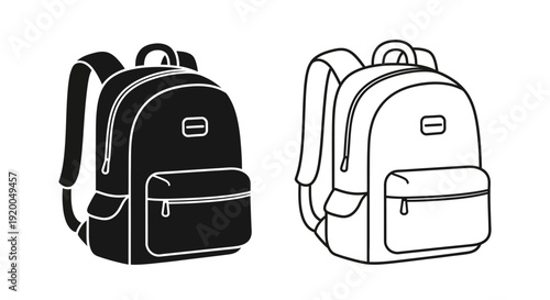Black and white backpacks, minimalist design, simple backpacks, school bags Vector