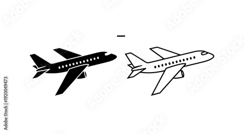 Two airplanes flying in opposite directions, line art, vector illustration Vector