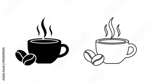 Coffee cups with coffee beans, coffee illustration, coffee cup drawing, coffee art Vector