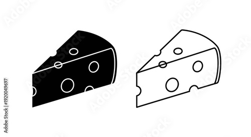 Two slices of cheese illustration, swiss cheese and cheddar cheese drawing, dairy products Vector