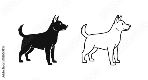 Two dogs, one black and one white, standing side by side, vector illustration Vector