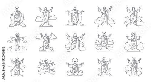 Jesus Ascending to Heaven: Collection of Line Art Icons