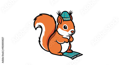 Squirrel Reading Map or Book with Traditional Cap