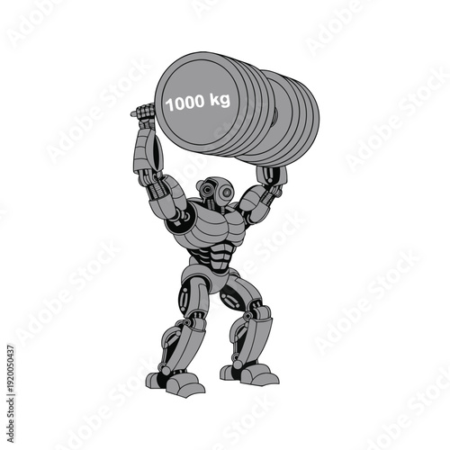 Futuristic robot lifting heavy weight illustration, mechanical strength concept.
