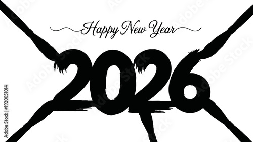 New Year 2026 colorful illustration with paintbrushes and Happy New Year text