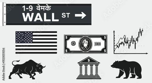 Monochrome Wall Street Finance Icons Set