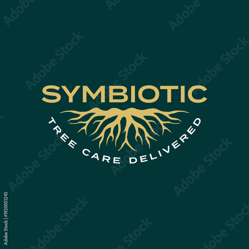 Symbiotic Tree Care Delivered logo with stylized tree roots and text.