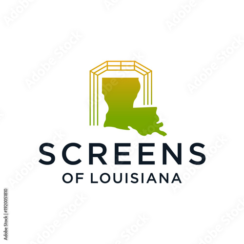 Screens of Louisiana logo with state map and screen enclosure design.