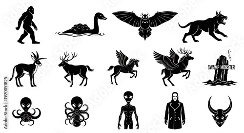 Collection of Cryptid and Mythical Creature Silhouettes.