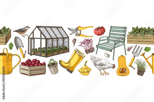 Horticulture and gardening seamless border