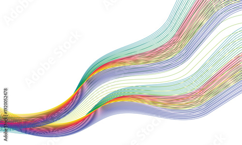 Abstract colorful wave background with flowing rainbow curves and vibrant light shapes creating a modern artistic design