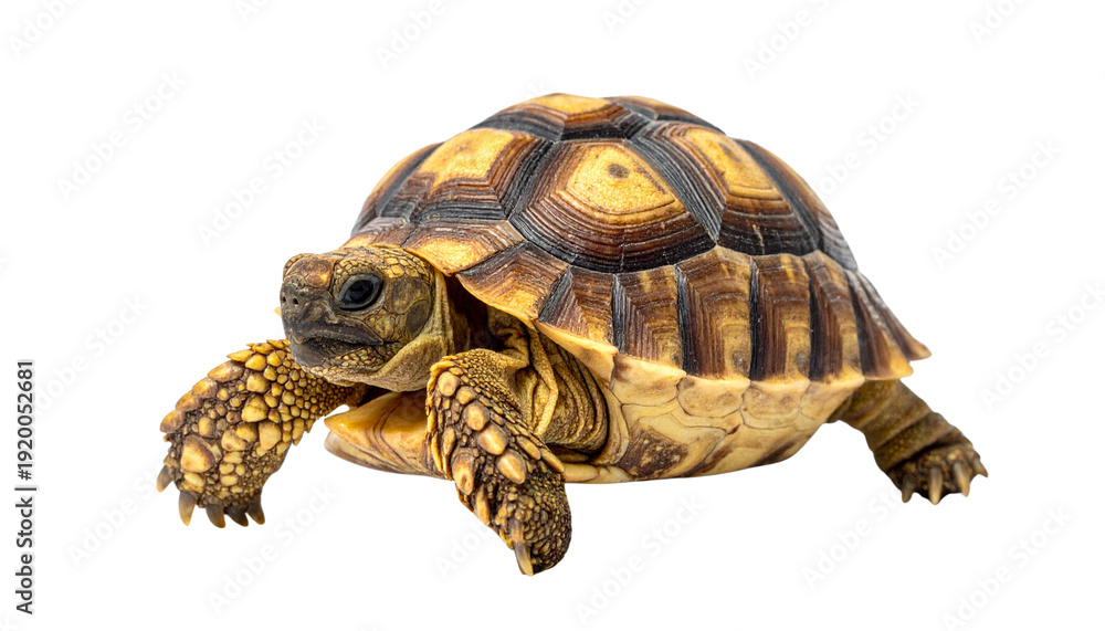Obraz premium A cute pet turtle with a patterned shell is walking slowly