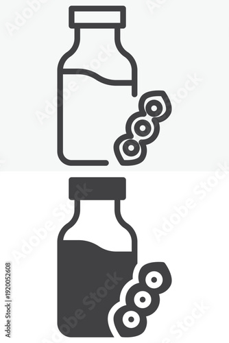 Soy milk bottle icon set in line and solid style. Outline and filled soy drink icon with editable stroke vector sign and symbol for organic vegan dairy free beverage.