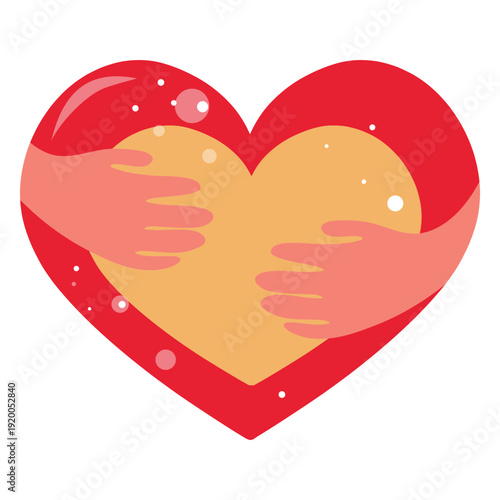 Hug Heart Icon, Comfort and Care Graphic. Embrace Heart Vector, Gentle Love Illustration. Holding Heart Badge, Warmth and Support Design