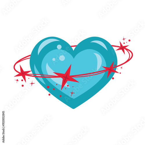 Star Orbit Heart, Blue Sparkle Love Vector. Cosmic Heart Icon, Stellar Emblem. Twinkle Heart, Magical Blue Love Illustration
