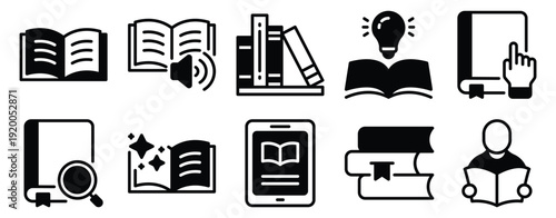 Education learning solid mix style icon set for school study teaching books and online courses