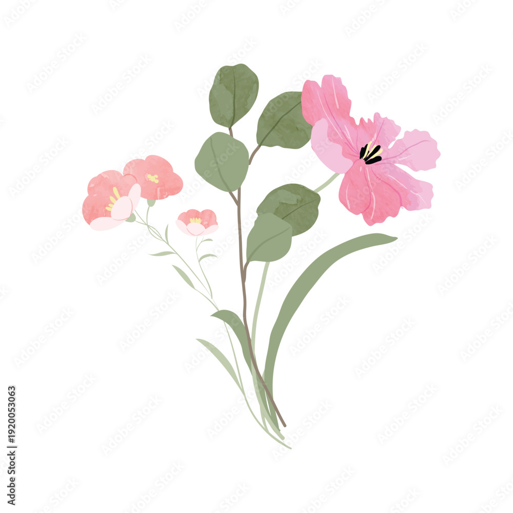 Fototapeta premium watercolor leaf and flower. Botanical illustration minimal style