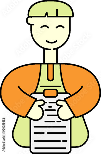 Architecture Smiling worker holding clipboard in uniform with orange sleeves