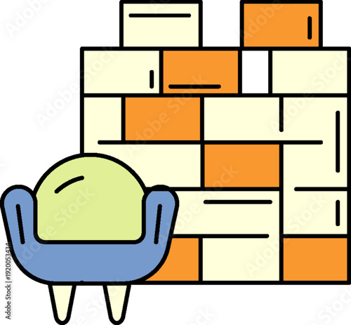 Architecture Cartoon character sitting in chair with brick wall