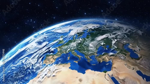  Cinematic 4K View of Earth Rotating in Space with Sunlit Atmosphere