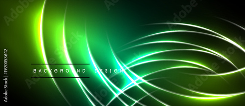 Abstract neon lines create dynamic green background. Smooth curves intersect, forming modern design element. Vivid colors enhance visual impact.