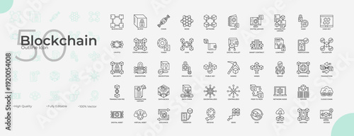 Blockchain Line Editable Icons set