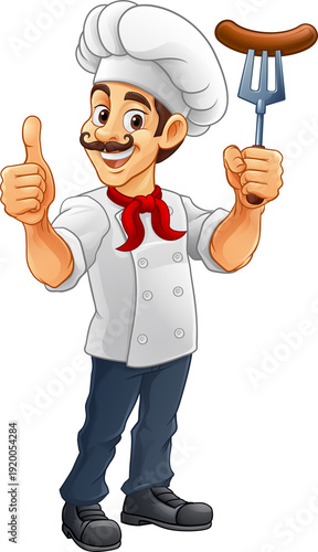 A chef cartoon barbecue coo...