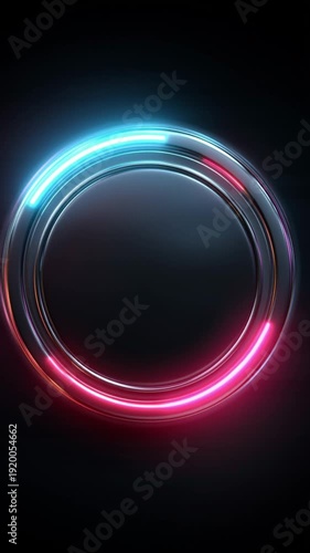 Button with Pink and Blue Neon Light Border. Cyber Interface, Futuristic Design, Digital Element.