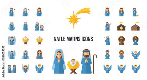 Christmas Nativity Scene Icons: Mary, Joseph, Baby Jesus, Angels & Stable