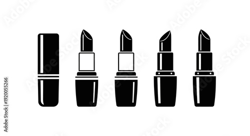 Set of black and white lipstick icons, showing closed and open cosmetic products.
