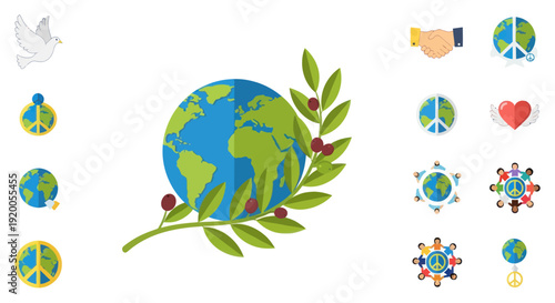 Global Peace Symbols: Earth, Dove, Olive Branch, Peace Signs, Unity