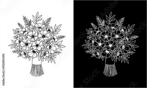 Elegant Hand-Drawn Floral Bouquet Illustration.