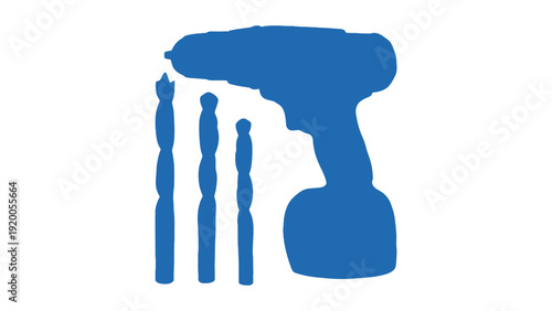 A blue drill silhouette with drill bits on a white background