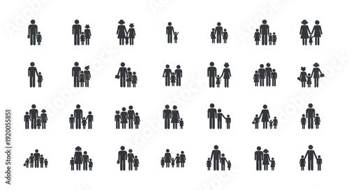 Family Icons: Diverse Figures Representing Different Family Structures and Generations