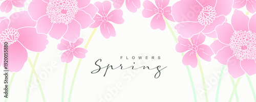 Spring floral background, card template, cover with abstract blooming flowers. Vector design for social media, banner, poster, advertising