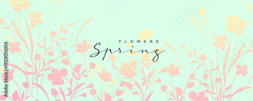 Spring floral background, card template, cover with abstract blooming flowers. Vector design for social media, banner, poster, advertising