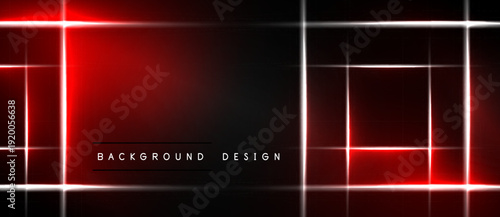 Abstract neon lines form rectangles over dark background. Red glow dominates central area, creating modern visual effect.