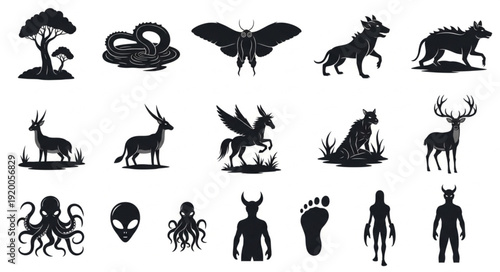 Collection of Mythical Creatures and Fantasy Silhouettes.
