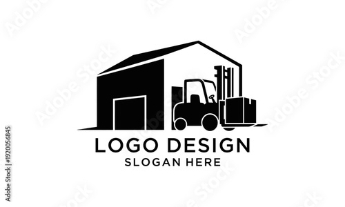 Forklift and warehouse logo design for industrial and logistics business.