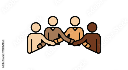 Paper people holding hands as a vector illustration representing teamwork, unity, and cooperation in society and business