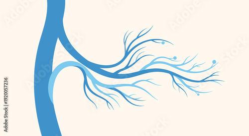 Blue branching trachea and bronchi illustration on white background.