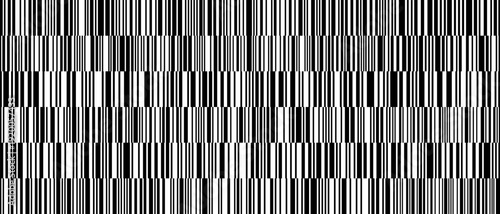 Barcode strips in black and white create an abstract linear vector background with thin and thick lines. This design is ideal for modern geometric backgrounds and barcode strip-based projects.