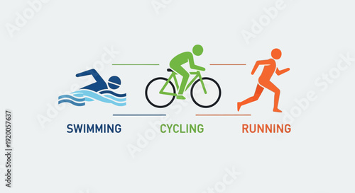 Iconic representation of triathlon with swimming cycling and running elements
