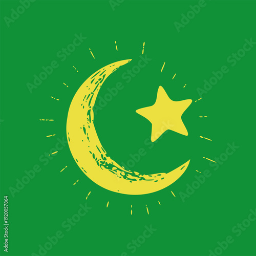 Yellow Crescent Moon and Star Sketch Illustration for Islamic Design Elements