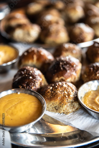 Wallpaper Mural Pretzel bites with cheese sauce and mustard dip Torontodigital.ca