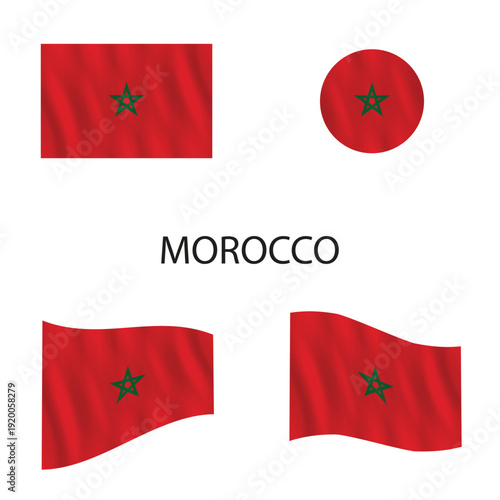 Collection of Morocco flags in various styles and waving motions, representing national identity and cultural heritage in a visual display