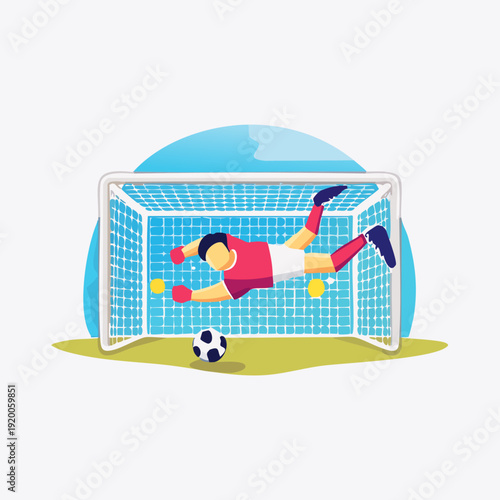 Goalkeeper Diving to Save a Goal in Soccer Match.