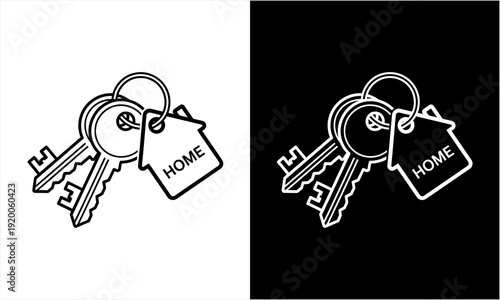 House Keys with Home Tag Line Art Illustration.