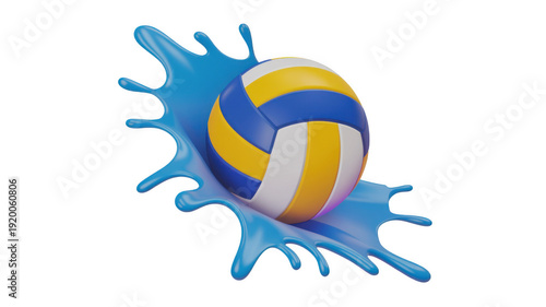 Volleyball Splashing Water in Vibrant Colors with Dynamic Motion on White Background for Sports Advertising